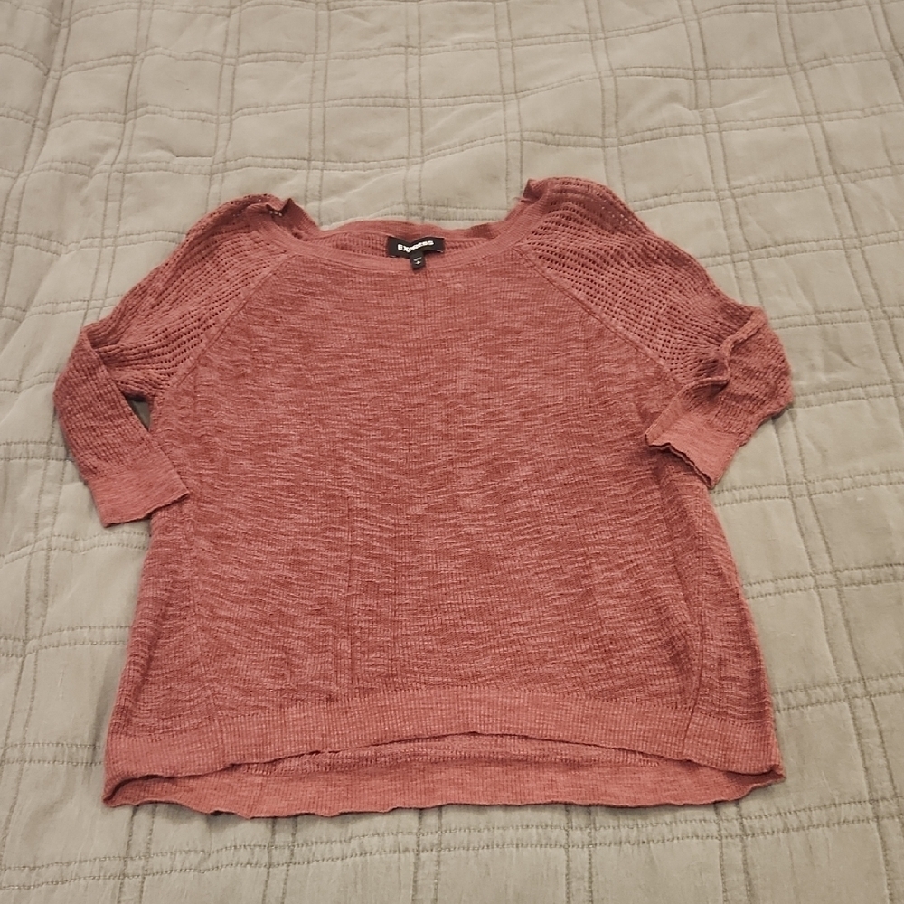 Express Women's Dusty Mauve Crew Neck Sweater W/ 3/4 Sleeves Size S